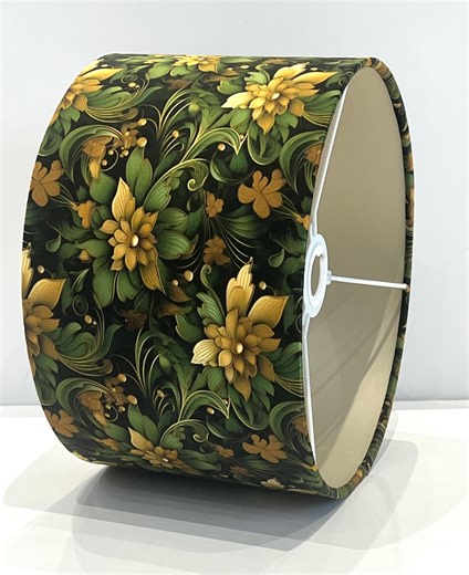Handmade by Order Green Gold Floral Plant Pattern on Velvet Drum Lamp Shade Pendant Light Lamp Shade All Shapes and Sizes Available - Etsy UK