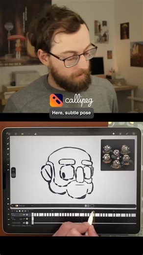 Callipeg | 2D animation on Instagram: "Designing your character with simple volumes will help you when animating. You will have to decide how your 2D character will stretch, squash, how the eyes will move, how the mouth is build... to get the most life in your animation. Start animating today with Callipeg, your 2D animation software on iPad , Android tablet and iPhone."