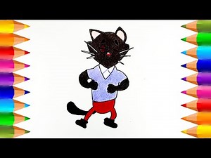 Cómo dibujar y colorear el gato negro de Michi-guau bailando | Dibujos para niños