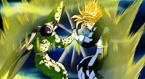 Super Trunks 🆚 Perfect Cell O poderoso, porém ingênuo Super Trunks com esperança de eliminar o monstro Cell em sua forma perfeita. Ele merecia vencer o vilão, por toda a história em relação as terríveis criaturas do Dr.Maki Gero. Porém, aí não teríamos o desfecho memorável dessa saga... A Saga do Cell é, na minha opinião, a melhor saga da franquia! A maioria dos guerreiros tem um bom desenvolvimento e certo destaque, e a história é a mais interessante. Sem contar que esse estilo da animação é m