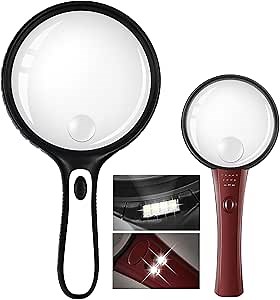Amazon.com: Large Magnifying Glass with Light 5.3 in, 10X 20X Handheld Lighted Magnifier with 4 LEDs for Reading, Checking, Close Work, Elderly & Kids - Black : Health & Household