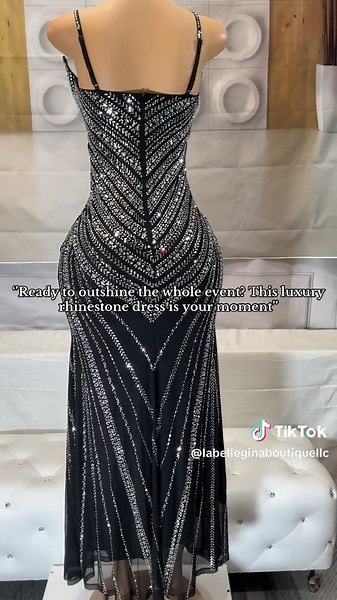 . “Ready to outshine the whole event? This luxury rhinestone dress is your moment’’ #LuxuryDress #EveningGlam #BirthdayDress #PromDress #EveningGown