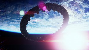 Alien mothership near earth elements furnished by nasa Premium Stock Video Footage