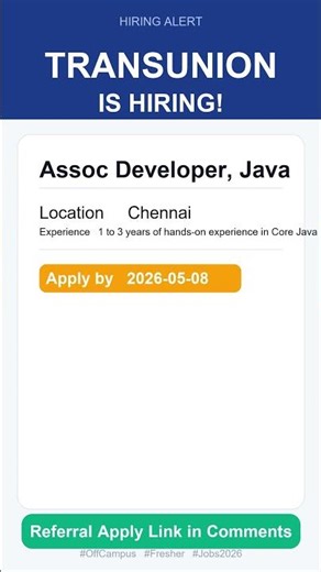 TransUnion | Assoc Developer, Java | Off Campus 2026 | Apply Now | Chennai