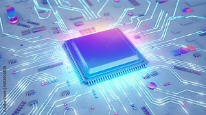 Central Computer Processors CPU concept. Motherboard digital chip. Technological and scientific bright background. Integrated communication processor. 3D animation