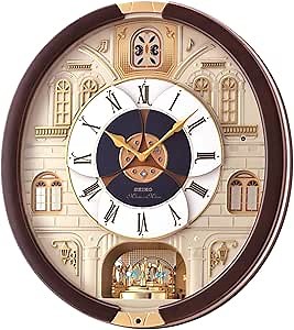 Seiko QXM371BRH 18 Melodies in Motion Rotating Pendulum Wall Clock, Castle Windows