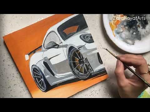 Painting of Car on Canvas | Acrylic Painting | Porsche Acrylic Painting