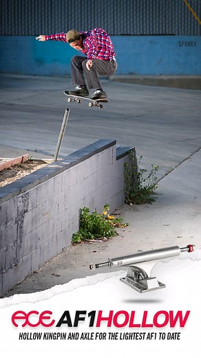 The weight is over!!! Ace Trucks AF1 hollows have landed!!! Lightest Ace Trucks ever with the same awesome geometry, specifically manufactured for precision turning, easy flow and smooth grinding. Features: -Hollow axles and kingpins - Manufactured with superior casting methods, heat-treated baseplates and hangers. - SAE 4140 steel alloy axles, oversized to eliminate bearing wobble. - Patent pending rethreading axle nuts - no more damaged axle ends! - Durable Hand-poured 96a urethane pivot bushi