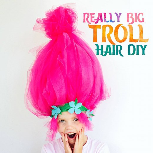 Make yourself some seriously huge troll hair for Halloween or a party! Easy to make and comfortable to wear this tutorial works for trolls big and small! Get the measurements and full details here - https://www.fleecefun.com/big-troll-hair-diy-easy-to-make.html | Fleece Fun