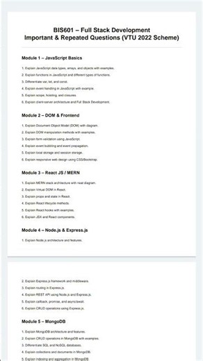bis601 full stack development important questions n fixed question vtu 2022 scheme 💯💯
