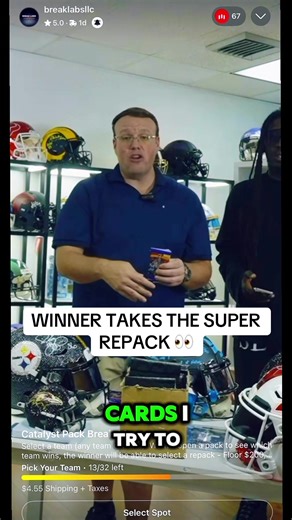 🚨 HOW THE BREAKLABS GAME WORKS 🚨 Brandon explaining the rules 👀🏈 We rip the pack. Winning team takes the SUPER REPACK. That’s when things get insane. #sportscards #sportsmemorabilia #helmetbreak #nflcollectors #thehobby
