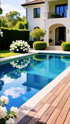 Elegant Poolside Retreat: White Blooms & Serene Design