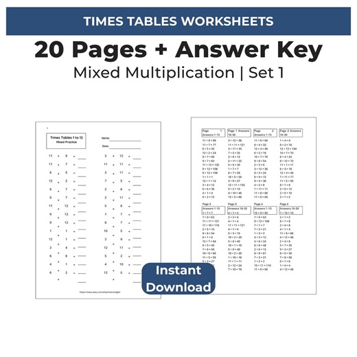 Mixed Times Tables Worksheets (20 Pages)   Answer Key | Multiplication Practice | KS2 Maths | Printable PDF | Set 1