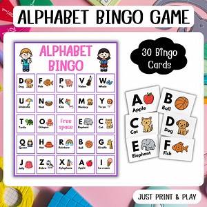 Alphabet Bingo Game A-Z: 30 Colorful Cards, Letter Recognition (printable PDF) - Etsy Australia