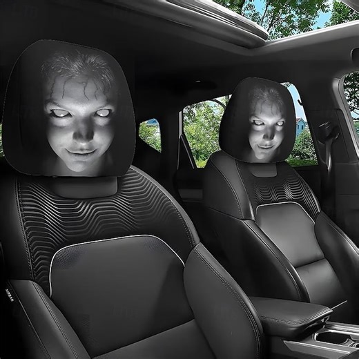 2/4pcs Funny Scary Car Headrest Covers Creepy Face Design, Shock Prank for Front Seats, Halloween or Gag Gift, Durable Stretchable Auto Seat Cover 202