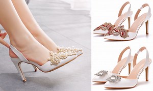 Watch Bridal Wedding Sandals Beaded Stiletto Heels Sandals Pumps on Amazon Live