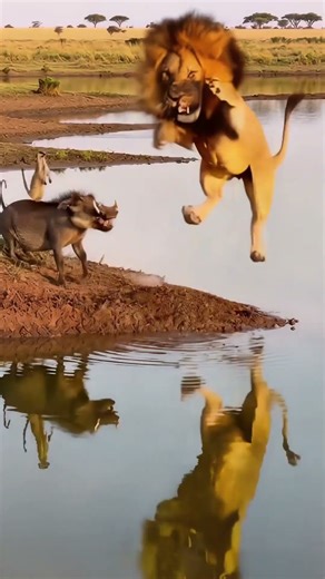 Warthog scare prank on lion—fox meerkat celebrates on its back 🤣 BBC-style!