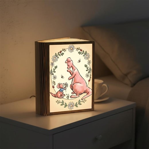 Winnie the Pooh Kangaroo Book Lamp, Kanga Roo Floral Wreath Art, Classic Pooh Nursery Decor, LED Foldable Book Lamp, Disney Night Light - Etsy
