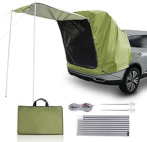 BUMBEE SUV Tailgate Tent Car Roof Canopy and Poles with Awning Shade, Outdoor Hatchback Rear Shelter, Roof Canopy, Waterproof Bug Protection, Fits for MPVs CUVs Van, Green