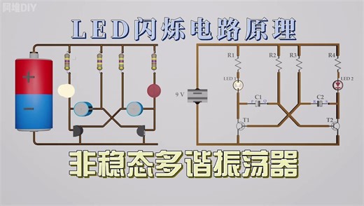 LED闪烁电路原理：非稳态多谐振荡器