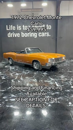 1972 Chevrolet Monte Carlo $59,995 #convertible #chevrolet #montecarlo #classiccar #chevymontecarlo