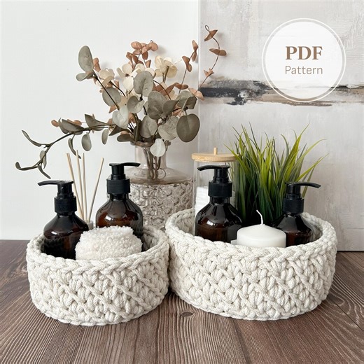 Nesting Baskets Crochet Pattern | Round Crocheted Organizers With Wooden Bases | Home Organization Set | Beginner Crochet PDF Tutorial - Etsy
