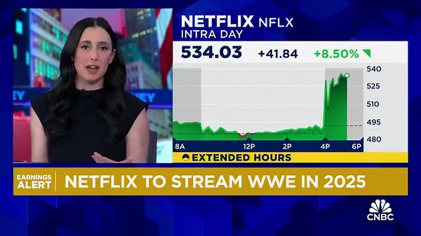 5.8K views · 428 reactions | Netflix Q4 call is underway! Shares jump higher today after $NFLX announced they will stream WWE starting next year. @RiskReversal, @CourtneyDoming, @timseymour, and @GuyAdami debate the growth ahead as the company moves further into sports content. | CNBC Fast Money | Facebook