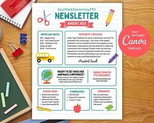 Editable August Newsletter Template: Canva PTA/PTO Back to School Flyer (digital Download) - Etsy