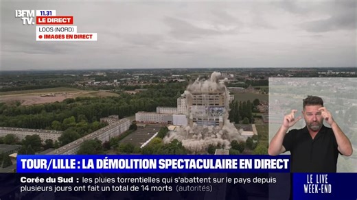 "Tout s'efface": les images impressionnantes de la démolition d'une tour de 28 étages à Loos dans le Nord