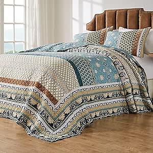 Greenland Home Thalia Quilted Bedding Set, 3-Piece Jumbo Queen, Blue, One Set