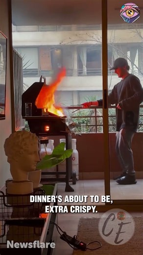 Balcony BBQ Turns Into a Fire Show While She Makes Salad 🔥🥗😂