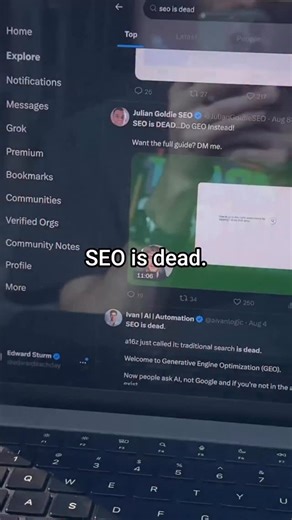 13K views · 119 reactions | SEO is dead? June 2025: Traditional search engines like Google have a 9.78% market share. Ecommerce has a 3.13% market share. AI tools, compared to all the rest, has a 0.64% market share. Google Trends: Search engine optimization as a topic... interest over time, SEO is at an all-time high. Don’t give in to the fear, uncertainty, and doubt. SEO is far from dead. | Edward Sturm | Facebook