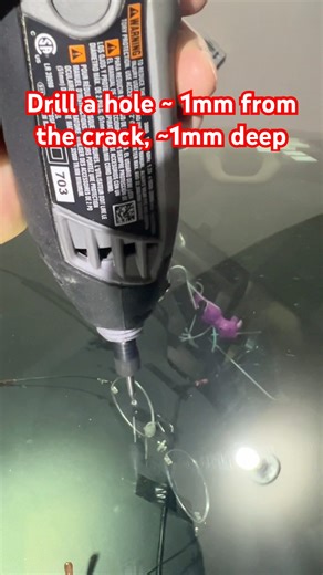 How to fix long cracks on windshield using drill and rain-x, in 12 seconds
