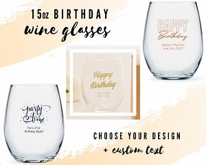 Custom Birthday Party Large Stemless Wine Glass - 12 Designs to Pick From - Personalized Wine Glass - Custom Birthday Favor - 50th Birthday - Etsy