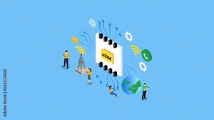 People use modern mobile phone with eSIM card chip