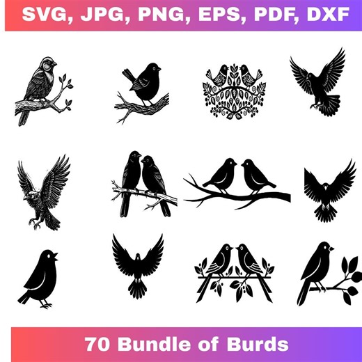 Bird SVG Bundle: 140 Flying Sparrow Silhouette Clip Art (digital Download - Etsy