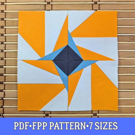 Windshift Diamond Star Quilt Block Pattern, Geometric FPP PDF (7 Sizes) - Etsy