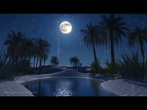Soothing Desert Oasis Ambience: Moonlit Night with Rain and Water Sounds for Rest and Sleep