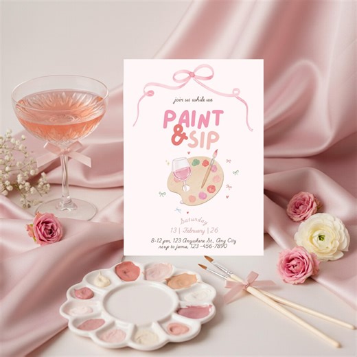 Paint and Sip Invitation Template, Minimalist Paint Night Party, Wine and Paint Girls Night Invite - Etsy Canada