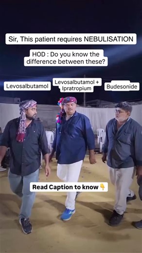 Dr. Akshat Juneja on Instagram: "WHEEZE IS A SYMPTOM. YOUR DRUG CHOICE DEFINES THE OUTCOME. LEVOSALBUTAMOL vs BUDESONIDE vs LEVOSALBUTAMOL PLUS IPRATROPIUM.” LEVOSALBUTAMOL • Selective beta 2 adrenergic agonist • Produces rapid bronchodilation within minutes • Reduces airway smooth muscle constriction • First line reliever in acute bronchospasm • Does not treat underlying airway inflammation • Overuse indicates poor long term asthma control BUDESONIDE • Inhaled corticosteroid with potent anti in