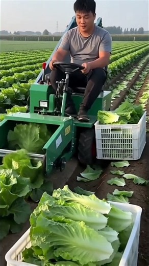 This demonstration highlights an advanced mechanized harvesting technique for romaine