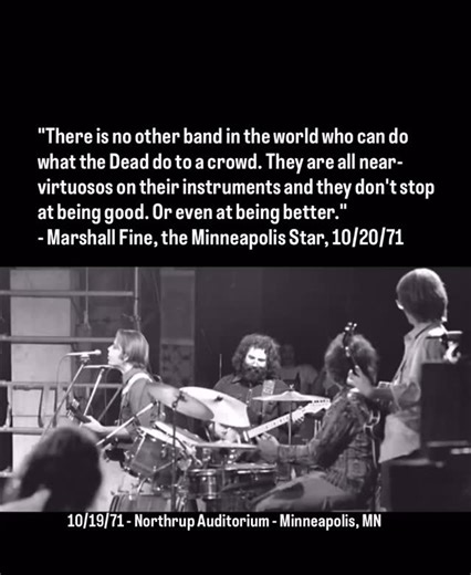 [On 10/19/71]the Dead played a milestone show at the University of Minnesota's Northrup Auditorium, featuring Keith Godchaux's first public appearance on keys with the band. Hosted and broadcast by KQRS, with help from Warner Bros and Columbia, fans in attendance or tuning in would hear six new tracks make their debut throughout the show, including 'Tennessee Jed, 'Jack Straw,' 'Mexicali Blues, 'Comes A Time, 'One More Saturday Night,' and 'Ramble On Rose!' Photos via Denny Schwartz and Dead.net