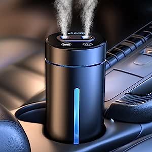 Car Diffuser,Ultrasonic Nano Dual Hole Humidifier,AI Intelligent Auto On/Off Builtin Battery,with 7 Color Atmosphere Lights,Portable Car Air Fresheners,20ml Cologne/Marine flavor,Black Matte