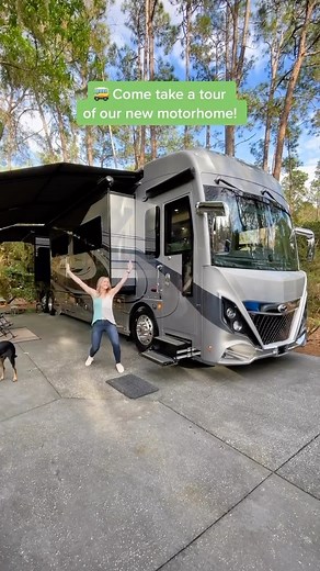Kris & Hillary | Luxury travel & RV life on Instagram: "🚌 Big reveal: Come check out our new house on wheels! This is an @american_coach, American Dream 45A diesel pusher motorhome. We loved our Super C, but our needs changed when we made the move to full time RV life. More to come on why we chose this class A! What do you think?! #rvtour #rvlife #fulltimervliving #rv #rvfamily #motorhome #classa #igtravel #newhome #campinglife #fulltimetravel #travelcouple #homeiswhereyouparkit #fulltimervers 