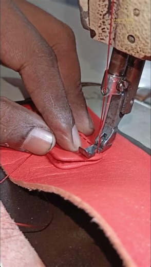 Red Leather Loop Sewing on Gusset