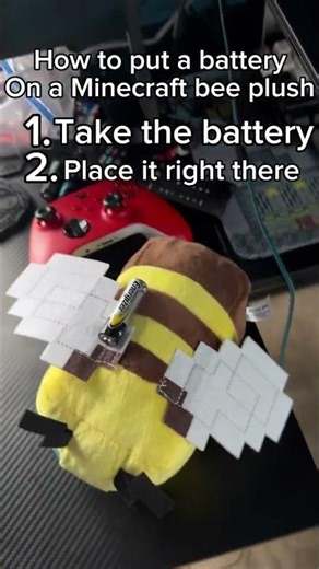 How to put a battery on a Minecraft bee plush #lifehacks #tutorial