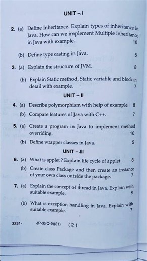 programming in java question paper | java question paper | previous years java question paper #java🙂