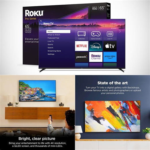 Don't Pay $1,200, Get a 65″ Roku Pro Series 4K UHD 120Hz QLED Mini-LED Smart TV for $599.99 Shipped