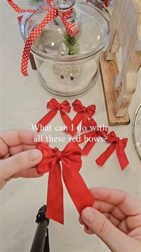 Kelli on Instagram: "Just google "Easy Finger Bows" and you will come across some great tutorials on how to make these tiny sweet bows! There are so many fun ways to use them! Once I started putting them on various objects around my home I couldn't stop! Plus...they could be reused for Valentine's Day! What would you do with all these red bows? #homesweethome #christmasdecorideas #ourcuratedstyles #christmashome #christmasbows"