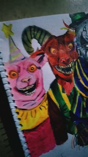Drawing of 404, the 8 clown from the deep web, and the 2 clown and the animatronics #fedevigevani